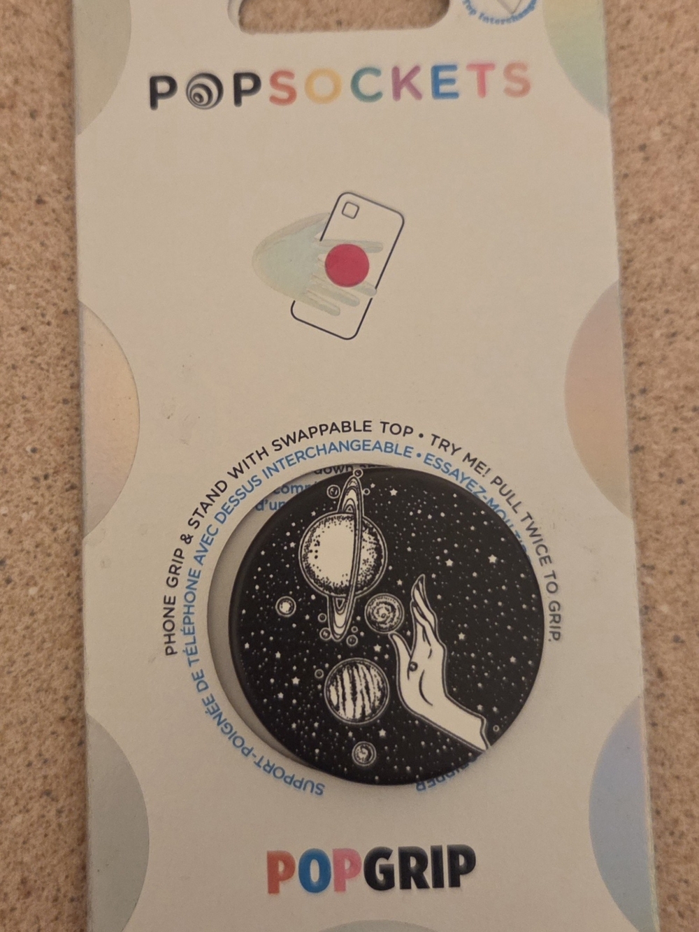 PopSocket PopGrip Black Space Planets Phone Grip